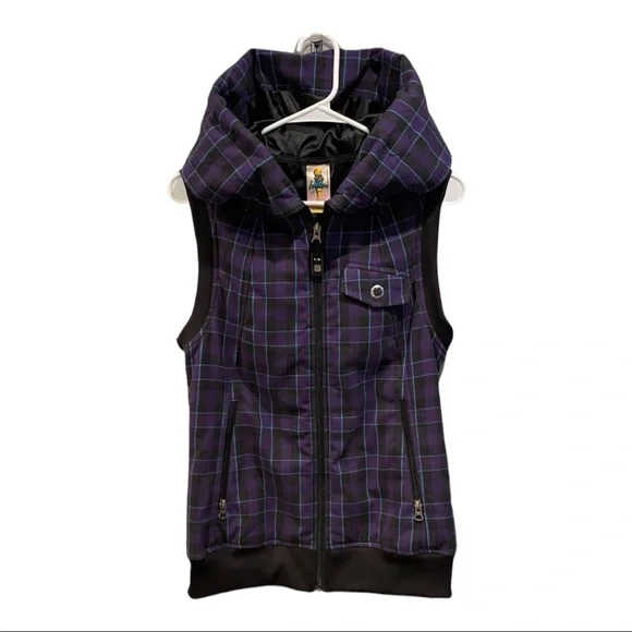Burton Ho Chi Minh Purple Plaid Dry Ride Hooded Vest Large NWOT - Picture 14 of 16